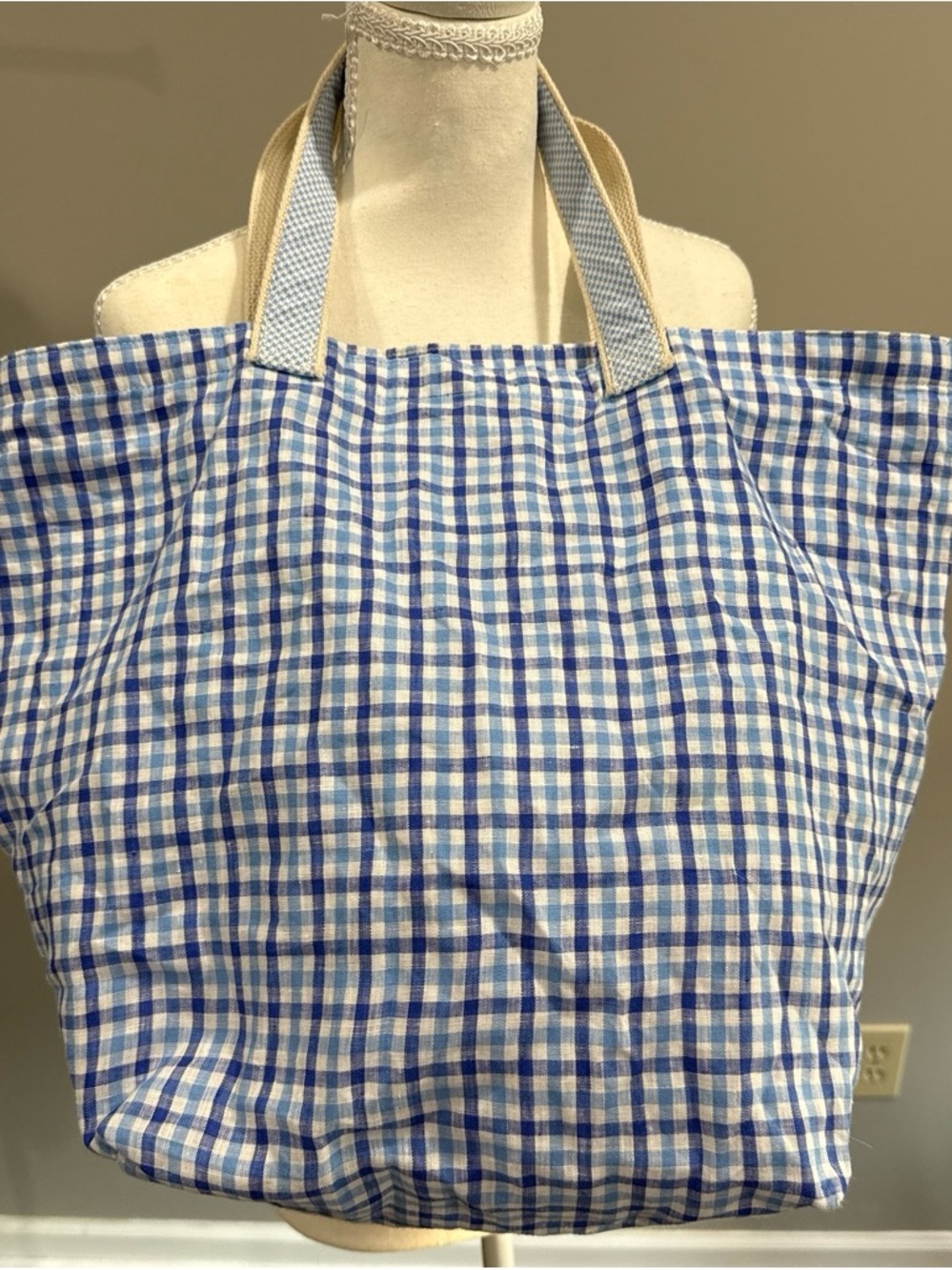 Blue & White Gingham Tote Bag - Handmade in Vermont by Beau ties